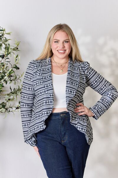 Light Gray Heimish Full Size Open Front Printed Blazer Sentient Beauty Fashions Apparel &amp; Accessories