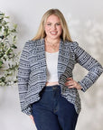 Light Gray Heimish Full Size Open Front Printed Blazer Sentient Beauty Fashions Apparel & Accessories