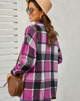 Gray Double Take Plaid Dropped Shoulder Pocketed Shirt Jacket Sentient Beauty Fashions Apparel & Accessories