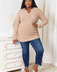 Light Gray Double Take Notched Neck Ribbed Long Sleeve T-Shirt