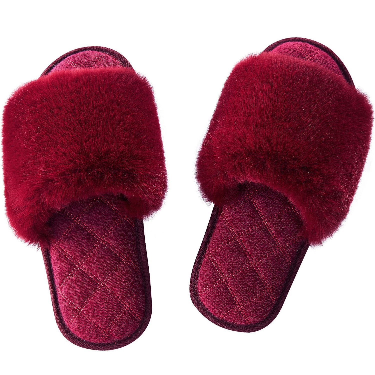Dark Red Faux Fur Open Toe Slippers Sentient Beauty Fashions slippers