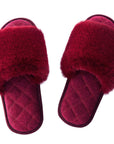 Dark Red Faux Fur Open Toe Slippers Sentient Beauty Fashions slippers
