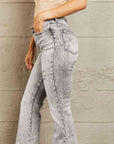 Dark Gray BAYEAS High Waisted Acid Wash Flare Jeans Sentient Beauty Fashions Apparel & Accessories