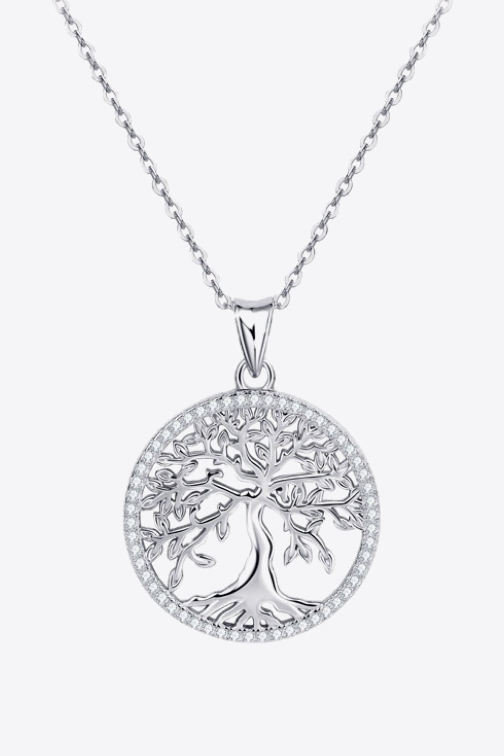 White Smoke 925 Sterling Silver Moissanite Tree Pendant Necklace Sentient Beauty Fashions jewelry