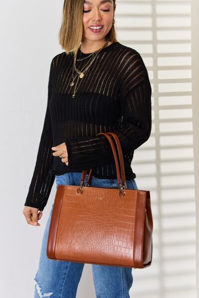 Black David Jones Texture PU Leather Handbag Sentient Beauty Fashions Apparel &amp; Accessories