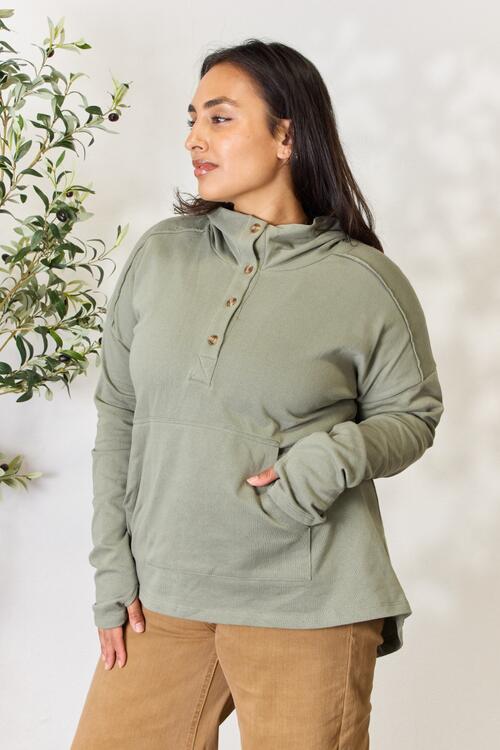 Gray Culture Code Full Size Half Button Hoodie Sentient Beauty Fashions Apparel &amp; Accessories