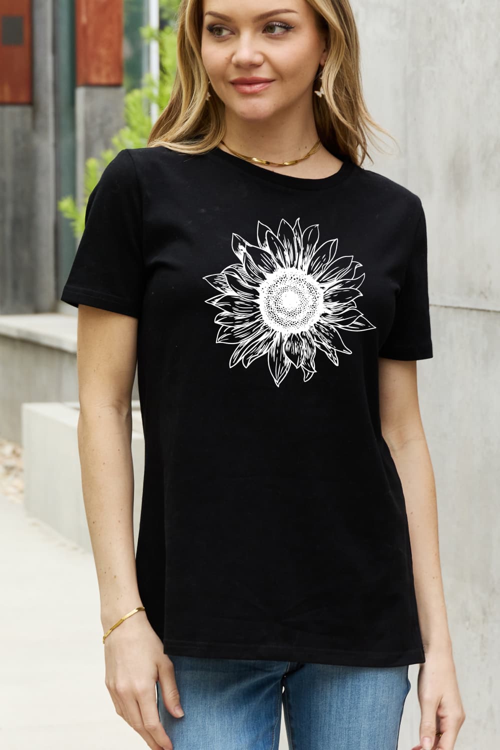 Light Gray Simply Love Full Size Sunflower Graphic Cotton Tee Sentient Beauty Fashions