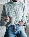 Gray Turtleneck Dropped Shoulder Sweater