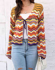 Light Gray Striped Openwork Tied Cardigan Sentient Beauty Fashions Apparel & Accessories