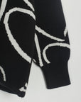 Black Heart Pattern Drawstring Hem Sweater Sentient Beauty Fashions Apparel & Accessories