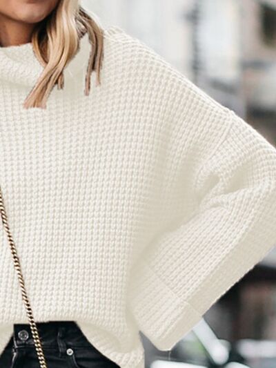 Light Gray Waffle-Knit Turtleneck Round Neck Sweater Sentient Beauty Fashions Apparel &amp; Accessories