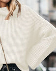 Light Gray Waffle-Knit Turtleneck Round Neck Sweater Sentient Beauty Fashions Apparel & Accessories
