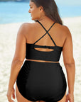Black Halter Neck Crisscross Ruched Two-Piece Swimsuit Sentient Beauty Fashions swimwear
