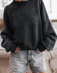 Dark Slate Gray Round Neck Dropped Shoulder Sweatshirt