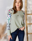 Gray Hailey & Co Full Size Printed Round Neck Blouse Sentient Beauty Fashions Apparel & Accessories