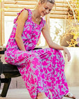 Gray Kori America Printed Sleeveless Wide Leg Jumpsuit Sentient Beauty Fashions Apparel & Accessories