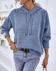 Light Slate Gray Texture Drawstring Long Sleeve Hooded Sweater