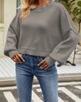 Dim Gray Round Neck Dropped Shoulder Sweater Sentient Beauty Fashions Apparel & Accessories