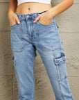 Light Slate Gray Kancan High Rise Slim Straight Cargo Pants Sentient Beauty Fashions Apparel & Accessories