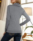 Slate Gray Buttoned Mock Neck Long Sleeve Blouse Sentient Beauty Fashions Apparel & Accessories