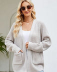 Gray Open Front Raglan Sleeve Pocketed Cardigan