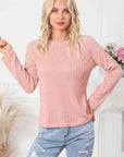 Light Gray Round Neck Long Sleeve Blouse Sentient Beauty Fashions Apparel & Accessories