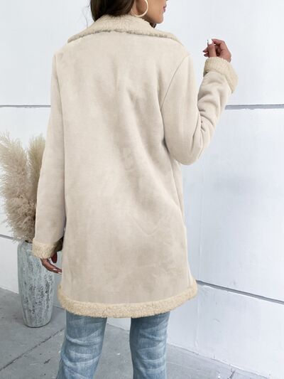 Light Gray Contrast Button Up Lapel Collar Long Sleeve Coat Sentient Beauty Fashions Apparel &amp; Accessories