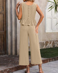 Rosy Brown Ruffled Round Neck Tank and Pants Set Sentient Beauty Fashions Apparel & Accessories