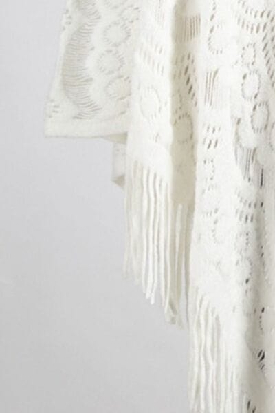 Light Gray Fringe Openwork Surplice Cape Sleeve Poncho