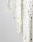 Light Gray Fringe Openwork Surplice Cape Sleeve Poncho