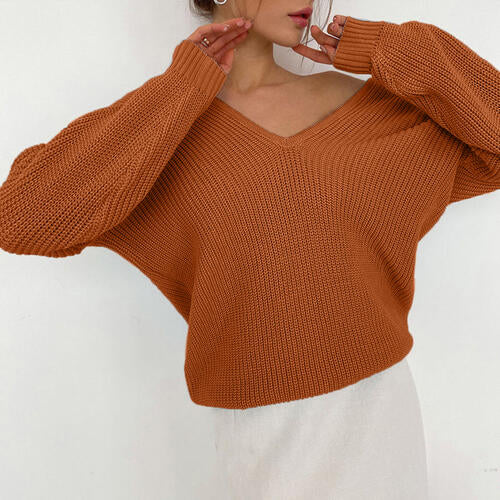 Sienna V-Neck Dropped Shoulder Long Sleeve Sweater Sentient Beauty Fashions Apparel &amp; Accessories