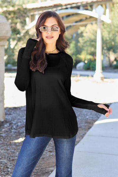 Gray Basic Bae Full Size Round Neck Long Sleeve T-Shirt Sentient Beauty Fashions Apparel &amp; Accessories