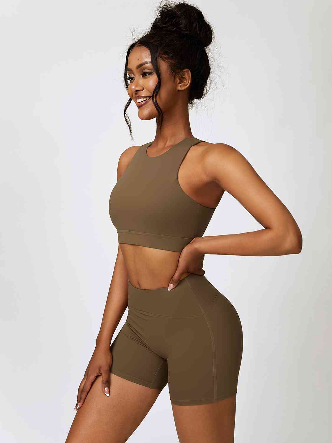 Light Gray Cutout Cropped Sport Tank and Shorts Set Sentient Beauty Fashions Apparel &amp; Accessories