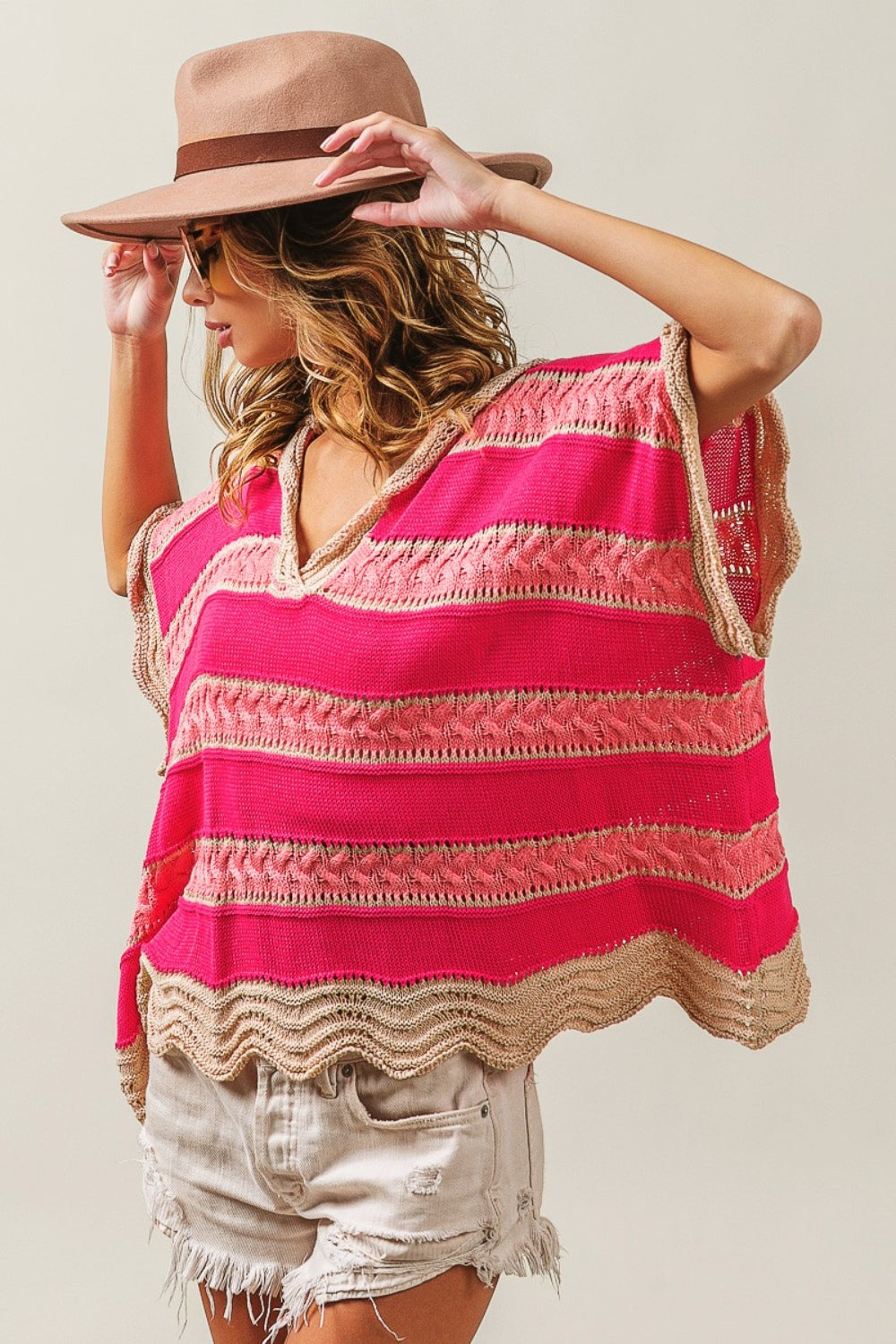 BiBi Multi Color Stripe Hooded Knit Top