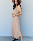 Gray Ninexis Good Energy Full Size Cami Side Slit Maxi Dress in Camel