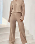 Light Gray Ribbed Half Button Top and Pants Set Sentient Beauty Fashions Apparel & Accessories
