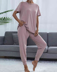 Gray Round Neck Short Sleeve Top and Pants Set Sentient Beauty Fashions Apparel & Accessories