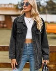 Dark Slate Gray Collared Neck Denim Jacket With Pockets Sentient Beauty Fashions Apparel & Accessories