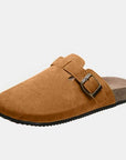 Saddle Brown Suede Closed Toe Buckle Slide