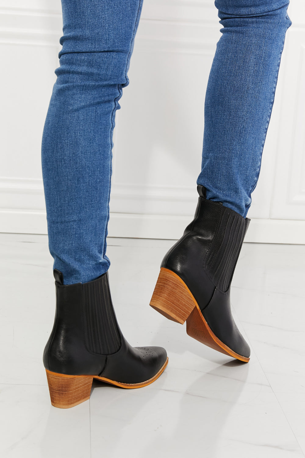 Dark Slate Gray MMShoes Love the Journey Stacked Heel Chelsea Boot in Black Sentient Beauty Fashions shoes