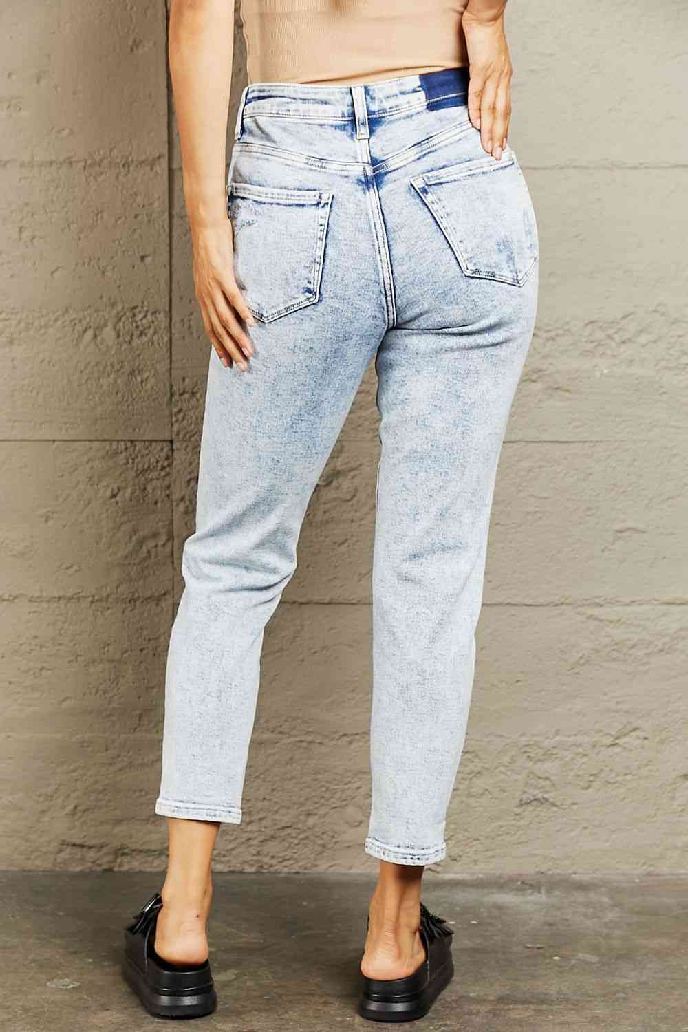 Rosy Brown BAYEAS High Waisted Acid Wash Skinny Jeans Sentient Beauty Fashions Apparel &amp; Accessories