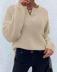 Gray Notched Long Sleeve Sweater Sentient Beauty Fashions Apparel & Accessories