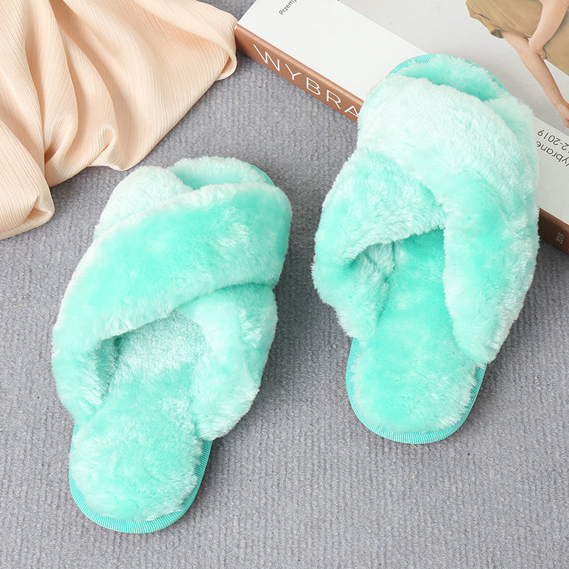 Gray Faux Fur Crisscross Strap Slippers Sentient Beauty Fashions slippers