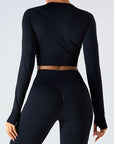 Black Round Neck Long Sleeve Active T-Shirt Sentient Beauty Fashions Apparel & Accessories