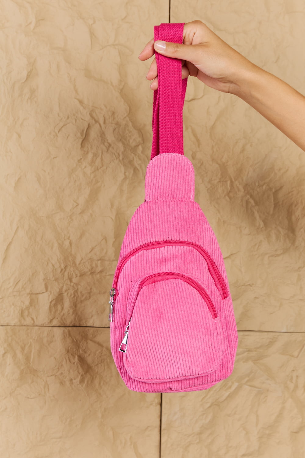 Rosy Brown Fame Bring Me Everywhere Mini Corduroy Single Strap Backpack Bag