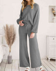 Light Gray Long Sleeve Lounge Top and Drawstring Pants Set