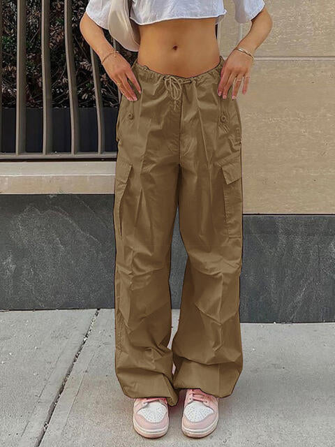 Dim Gray Drawstring Waist Pants with Pockets Sentient Beauty Fashions Apparel &amp; Accessories