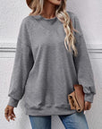 Light Slate Gray Round Neck Drop Shoulder Long Sleeve Sweatshirt Sentient Beauty Fashions Apparel & Accessories