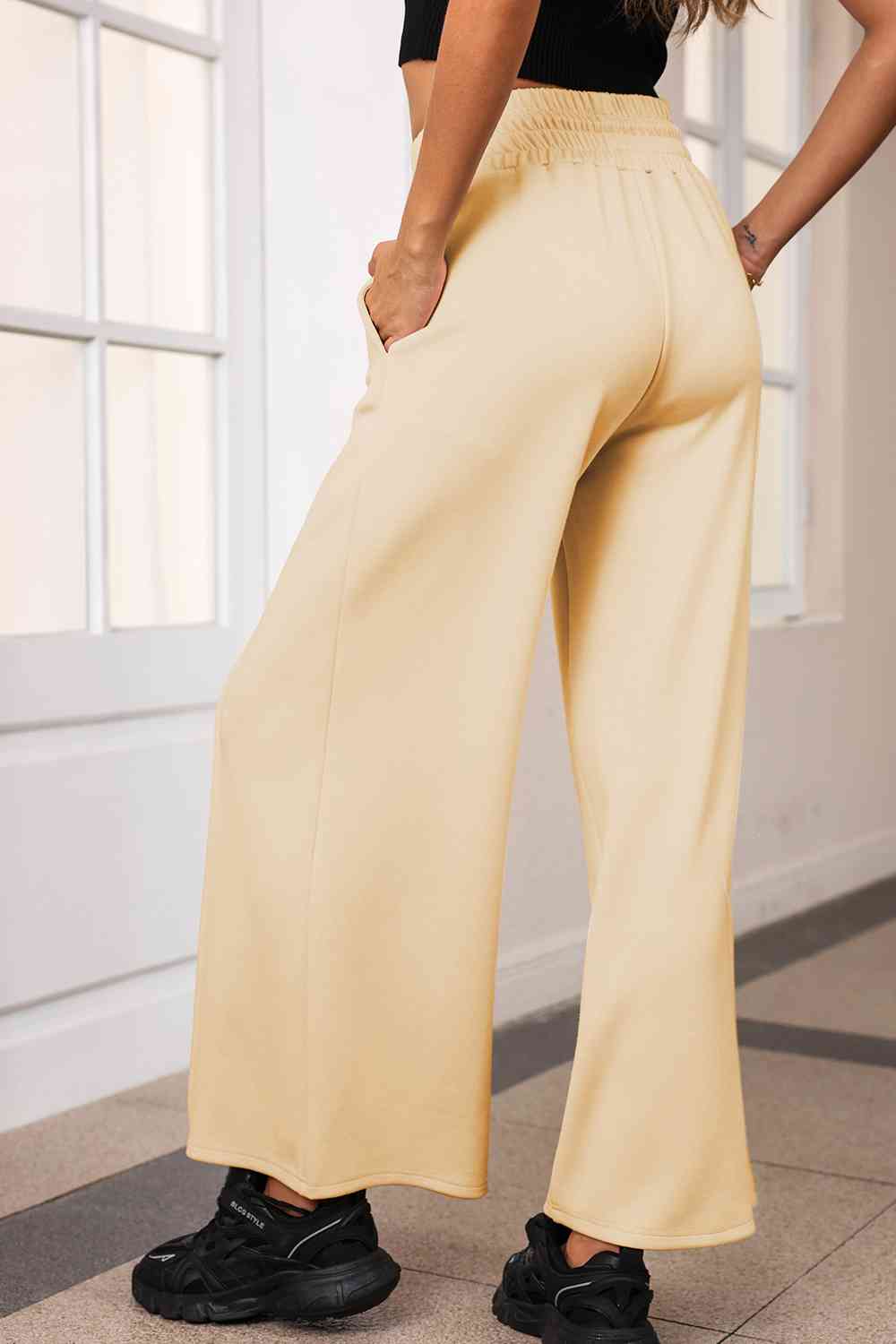 Light Gray Drawstring Wide Leg Pants with Pockets Sentient Beauty Fashions Apparel &amp; Accessories