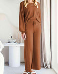 Light Gray Long Sleeve Lounge Top and Drawstring Pants Set